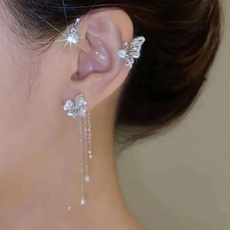 Wholesale 1 Piece Fairy Style Flower Butterfly Copper Inlay Zircon Ear Clips