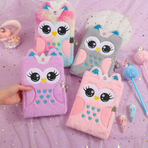 Wholesale Cartoon plush notebook with cute big eyes embroidery and lock