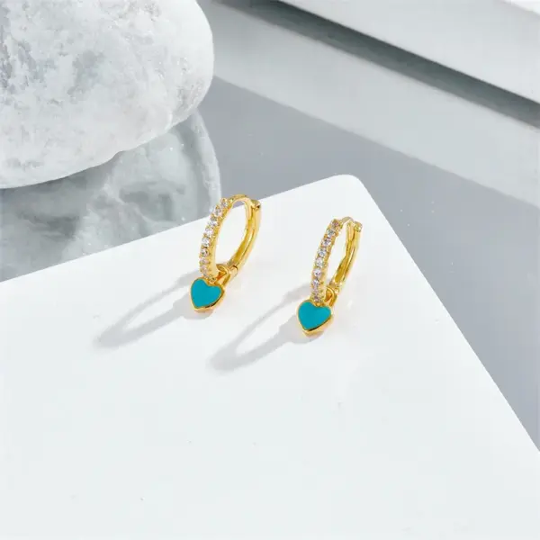 Wholesale Fashion Heart-shaped Earrings Ear Buckle Drop Oil Copper Earrings