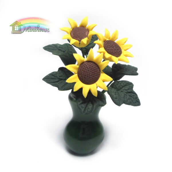 Wholesale 1:12 dollhouse accessories dollhouse mini plant clay flower handmade flower sunflower flower arrangement model