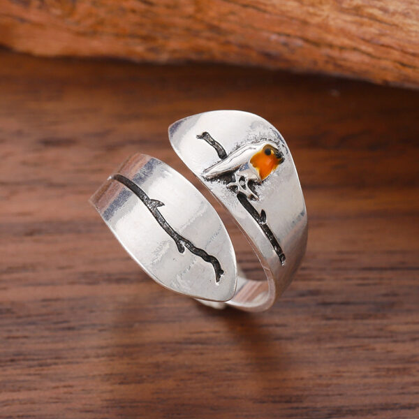 Wholesale Punk style branch bird open adjustable ring