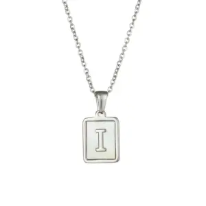 Fritillary Letter Square Pendant Necklace-Ea544901s Steel Color-Letter I