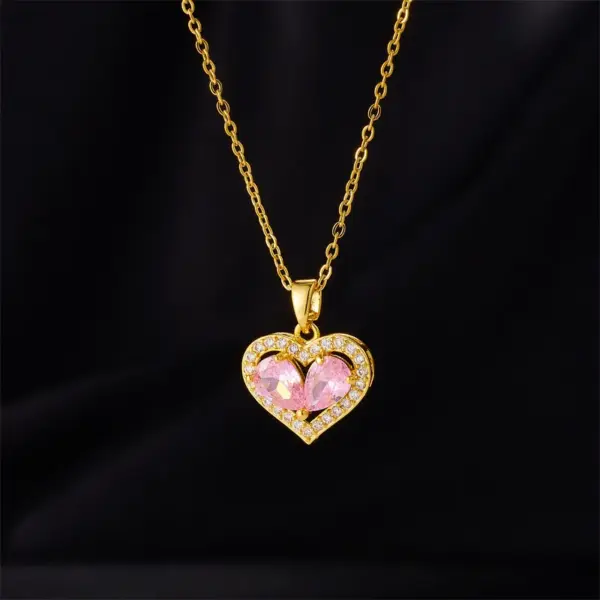 Wholesale Simple Style Heart Shape Copper Inlay Zircon Pendant Necklace