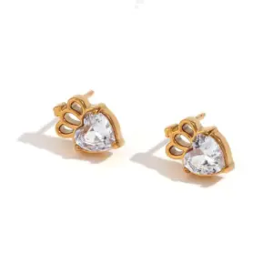 Mini Zircon Crown Stud Earring-Gold