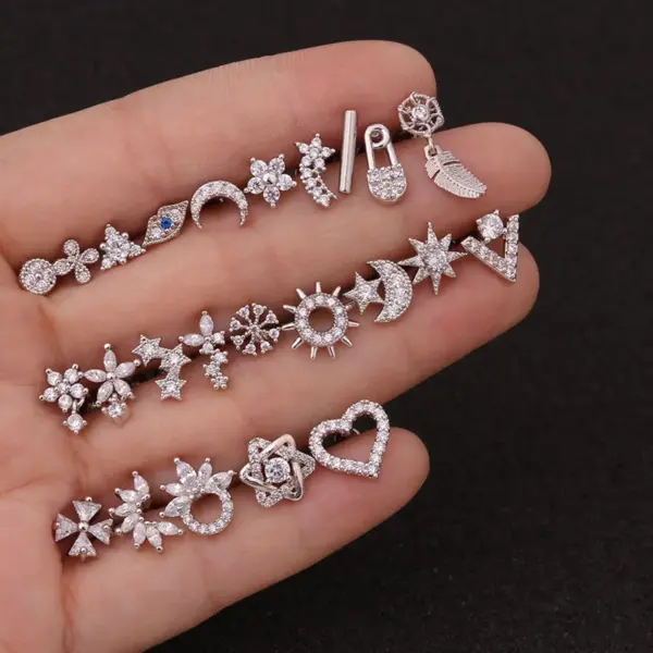 Wholesale 316L Stainless Steel Zircon Flower Earrings For Women New Creative Design Geometric Pattern Sun Star Heart Shape Gold Plated Ear Soft Cartilage Hoop And Earrings Wedding Birthday Festival Jewelry