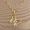 Wholesale Sweet Butterfly Titanium Steel Copper Plating Inlay Zircon Pendant Necklace
