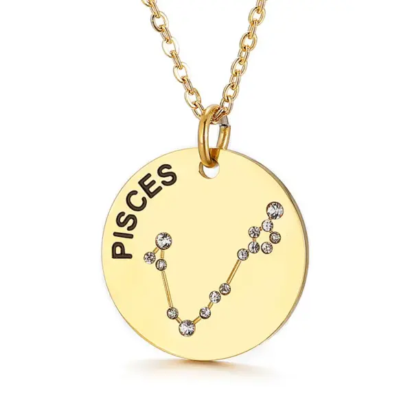 Wholesale Foreign Trade New Fashion 12 Constellation Necklace Europe And America Creative Diamond Titanium Steel Necklace Ornament Wholesale