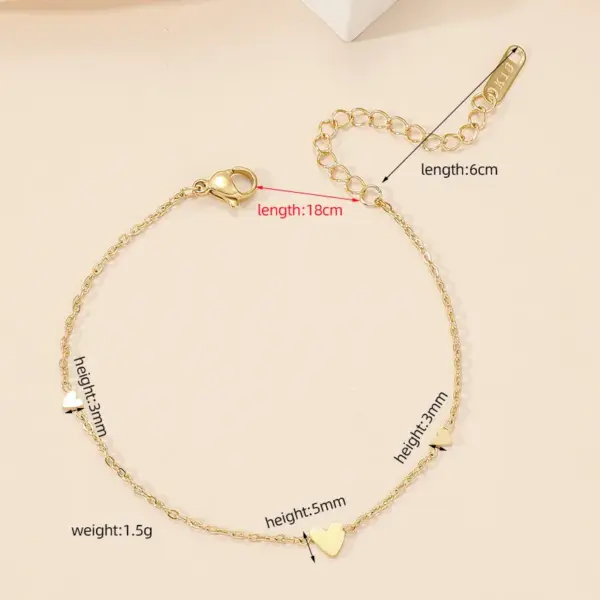 PVD Coated Real Gold Plated 18K Gold Heart Shape 304 Stainless Steel Elegant Romantic Waterproof Non Tarnish 304 Stainless Steel Bracelets