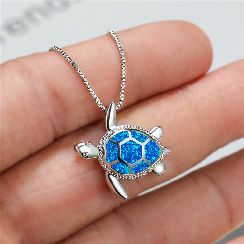 Wholesale Wish Cross-Border E-Commerce New Turtle Pendant Imitation Opal Necklace Fashion Ins Niche Creative Fashion Necklace
