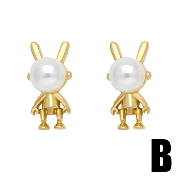 Wholesale 1 Pair Modern Style Simple Style Rabbit Flower Bow Knot Plating Inlay Copper Pearl Zircon 18k Gold Plated Ear Studs