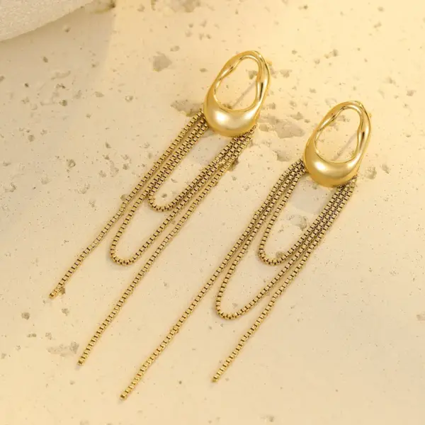 Wholesale PVD Coated Real Gold Plated 18K Gold Tassel 304 Stainless Steel Retro IG Style Waterproof Non Tarnish Drop Earrings