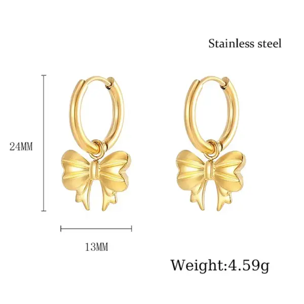 Wholesale PVD Coated Real Gold Plated 18K Gold Bow Knot 304 Stainless Steel Elegant Waterproof Non Tarnish Drop Earrings