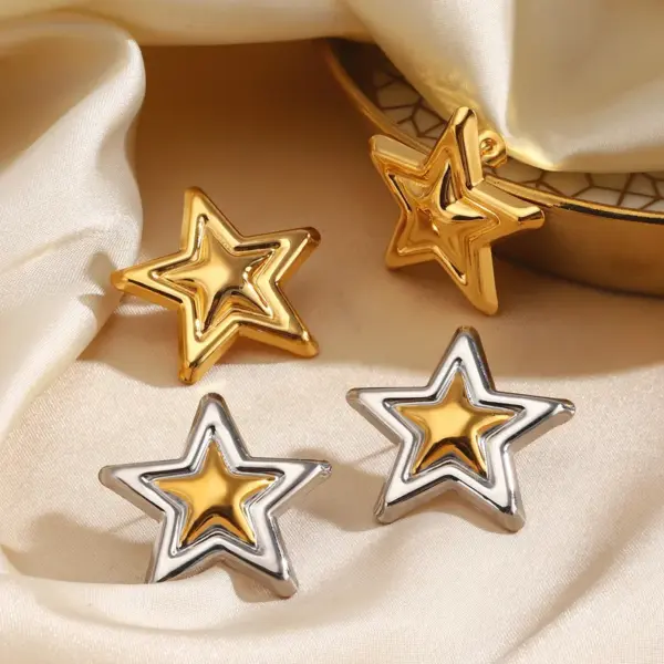 PVD Coated 18K Gold Plated Pentagram Star 304 Stainless Steel Casual Rock Streetwear Waterproof Non Tarnish Ear Studs