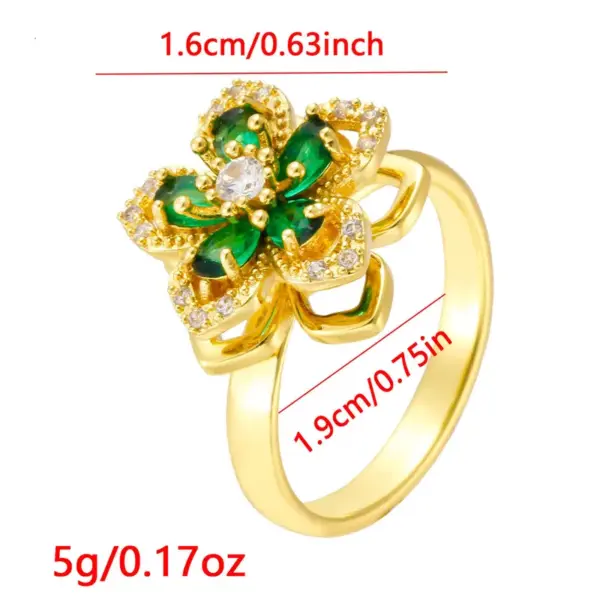 Copper Zircon Flower Plating Elegant Anxiety Ring For Women's