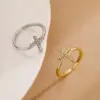 Simple Style Commute Cross Copper 18k Gold Plated Zircon Open Rings In Bulk