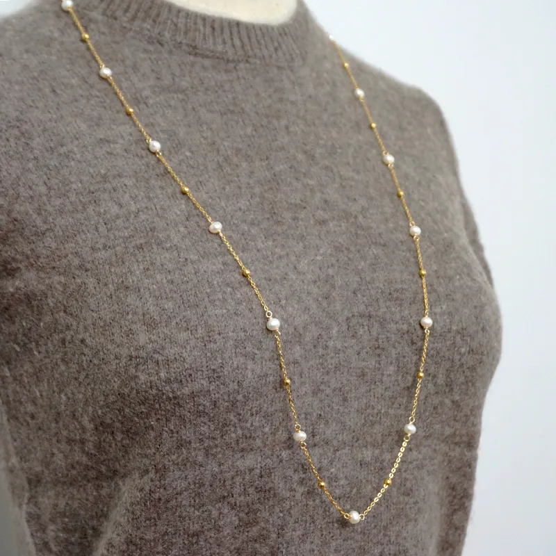 Wholesale Freshwater Pearl Ferroalloy Round Vacuum Plating Gold Plated Simple Style Classic Style Waterproof Non Tarnish Beaded Plating Gold Sweater C