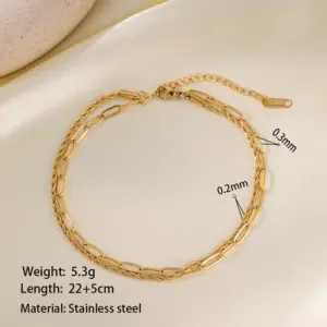 B5038 Square Chain + Twist Anklet / Gold