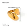 Wholesale 304 Stainless Steel Water Droplets Solid Color PVD Coated 18K Real Gold Plated Real Gold Plated Vacation Simple Style IG Style Waterproof Non Tarnish Asymmetrical Gold Open Rings Rings