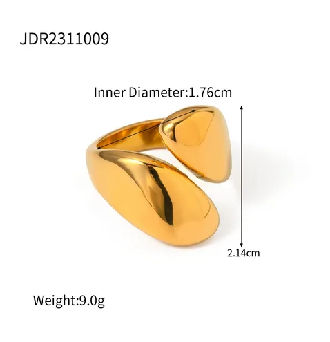 Wholesale 304 Stainless Steel Water Droplets Solid Color PVD Coated 18K Real Gold Plated Real Gold Plated Vacation Simple Style IG Style Waterproof Non Tarnish Asymmetrical Gold Open Rings Rings