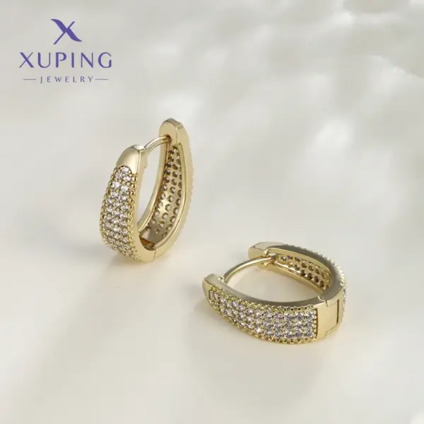 1 Pair XUPING Simple Style Commute Geometric Inlay Copper Artificial Gemstones 18K Gold Plated Earrings