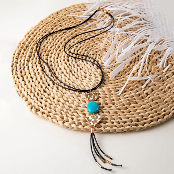 Wholesale Vintage Turquoise Pendant Sweater Chain Long Tassel Necklace