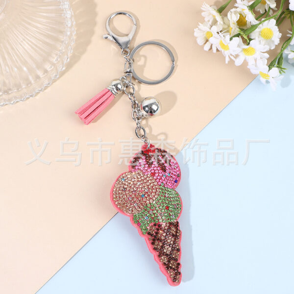 Wholesale Colorful diamond studded ice cream keychain