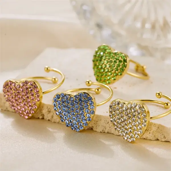 Wholesale PVD Coated 18K Gold Plated Real Gold Plated Heart Shape 304 Stainless Steel Vintage Style Waterproof Non Tarnish Open Rings