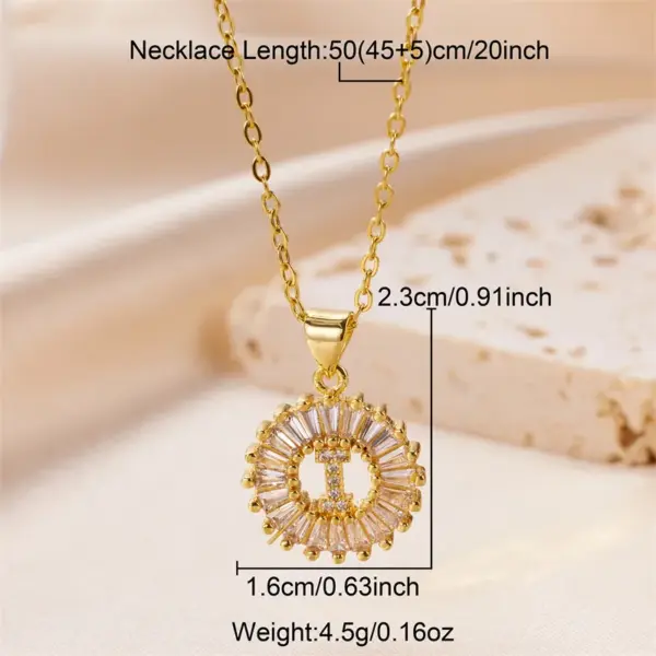 Stainless Steel Copper Letter Artificial Diamond 18K Gold Plated Simple Style Cable Chain Lobster Trigger Clasp Closure Pendant Necklace