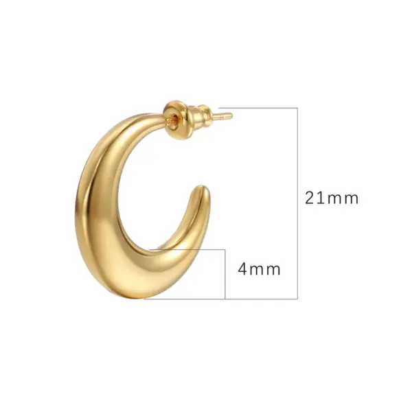 PVD Coated 18K Gold Real Gold Plated C Shape 201 Stainless Steel Fashion Waterproof Non Tarnish Ear Studs