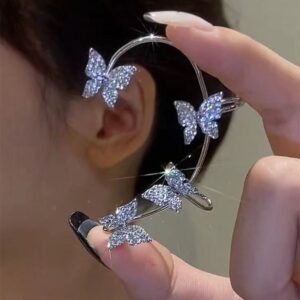 Wholesale Tiktok popular light luxury butterfly earrings Super fairy high-grade one-piece earrings female temperament earless ear clip earrings