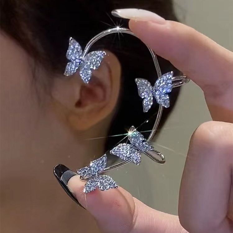 Wholesale Tiktok pular light luxury butterfly earrings Ser fairy high-grade earrings female temperament earless ear clip earrings