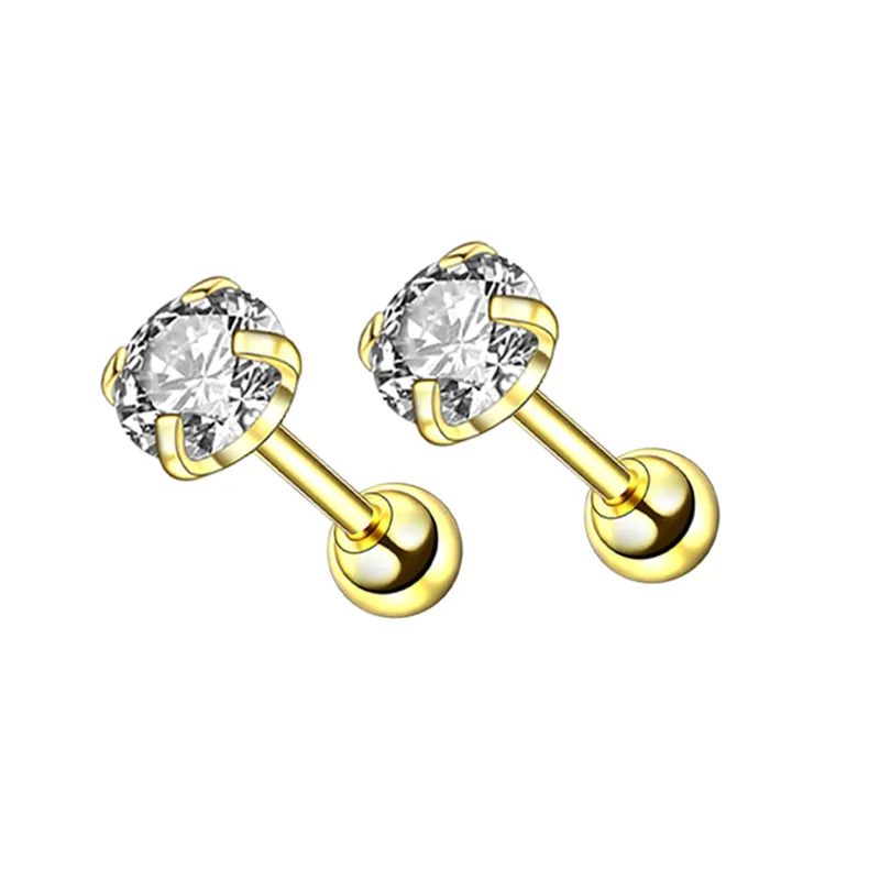 Wholesale 1 Piece Fashion Geometric Inlay Stainless Steel Zircon Ear Studs