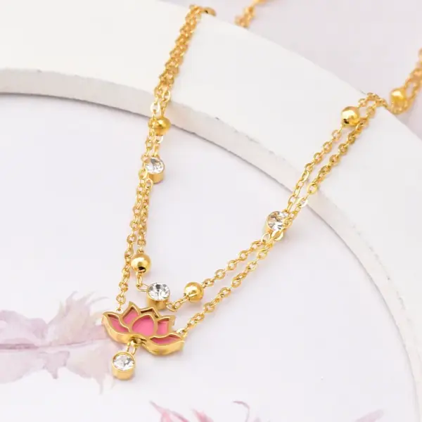 Wholesale Jewelry Lady Flower 304 Stainless Steel Artificial Diamond 18K Gold Plated Inlay Anklet