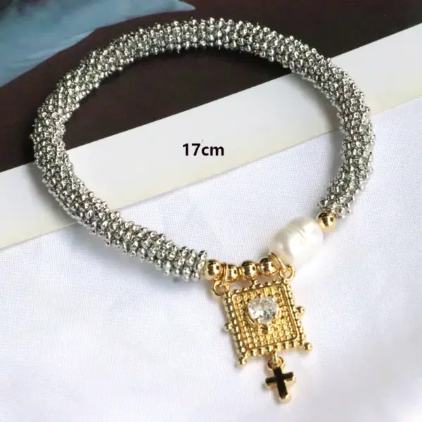 Wholesale Vintage Style Luxurious Cross Star Heart Shape Copper 18k Gold Plated Zircon Bracelets In Bulk