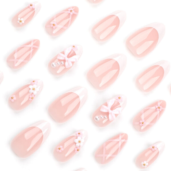 Wholesale Sweet Pink Bow Nail Art Flower French White Dressing Armor Cross-border Hot Cross Striped Nail Pieces