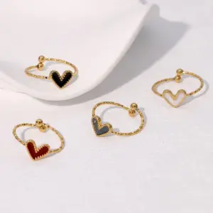 Wholesale PVD Coated Real Gold Plated 18K Gold Heart Shape 304 Stainless Steel Cute Vintage Style Waterproof Non Tarnish Open Rings