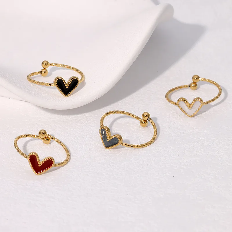 Wholesale PVD Coated Real Gold Plated 18K Gold Heart Shape 304 Stainless Steel Cute Vintage Style Waterproof Non Tarnish Open Rings