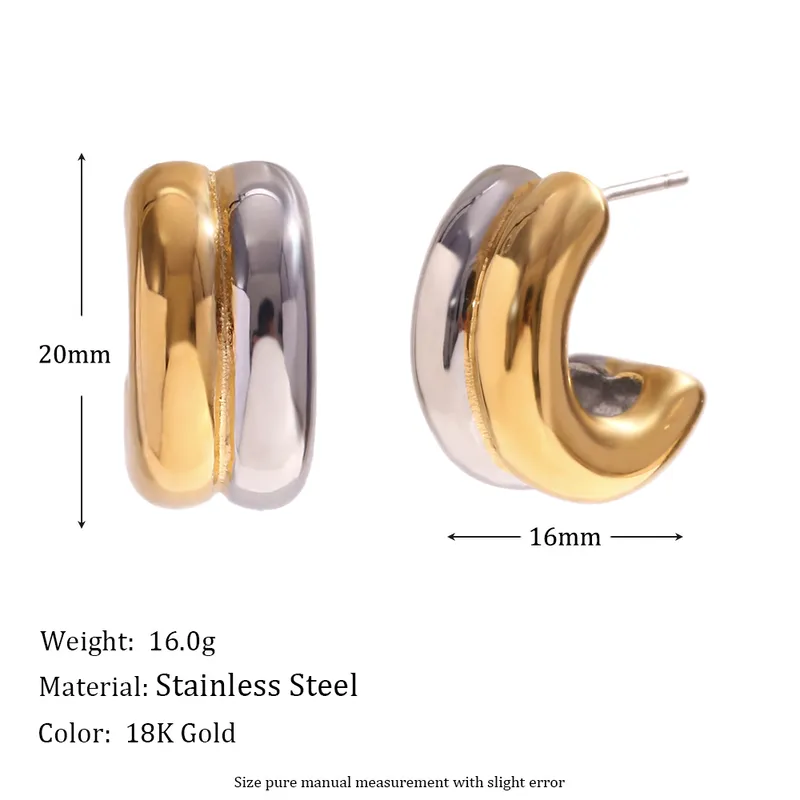 Wholesale PVD Coated Real Gold Plated 18K Gold C Shape 304 Stainless Steel Fashion Waterproof Non Tarnish Earrings
