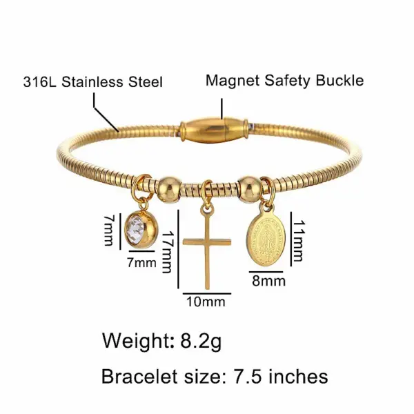Wholesale 304 Stainless Steel Stainless Steel Cross PVD Coated 18K Real Gold Plated Luxurious Plating Gold Bangle