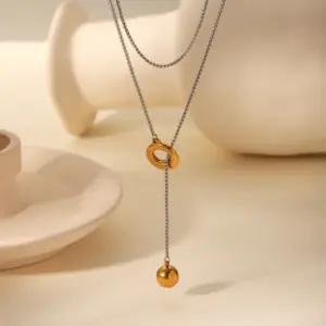 PVD Coated 18K Gold Real Plated Solid Color 304 Stainless Steel Vintage Style Waterproof Non Tarnish OT Clasp Toggle Closure Necklace