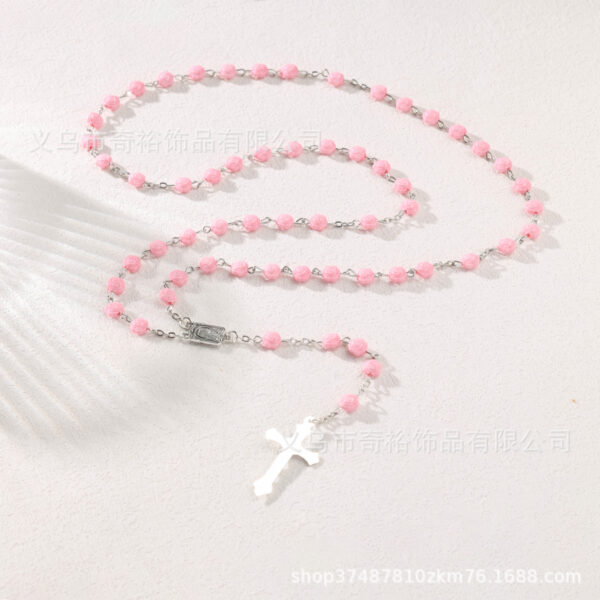 Wholesale Pink Rose Flower Beaded Cross Bracelet Necklace