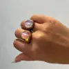 Advanced Romantic Stainless Steel 18K Gold Plating Oval Inlaid Opal Ring