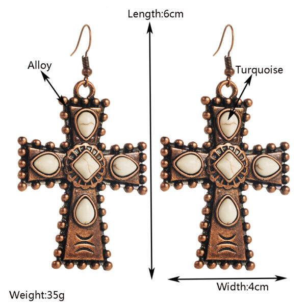 Wholesale European and American Retro Western Style Earrings Turquoise Water Drops Cross Temperament Exaggerated Earrings Independent Station Hot Earrings