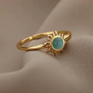 Wholesale Jewelry Retro Sun Brass Cat's Eye Stone Inlay Open Rings
