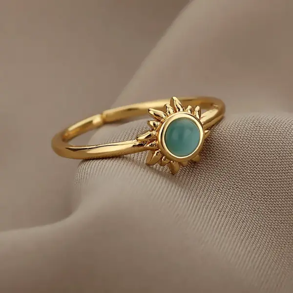 Wholesale Jewelry Retro Sun Brass Cat's Eye Stone Inlay Open Rings