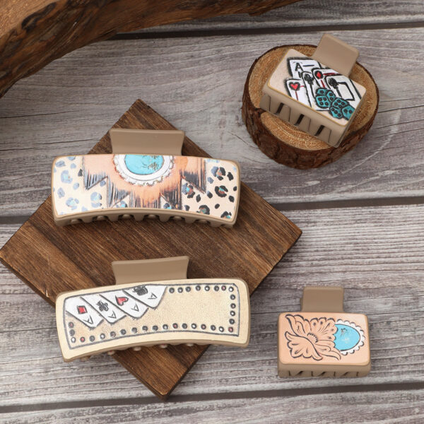 oly-f8a84e1762ab587707778f55b41a7638 Wholesale Western Style Playing Cards Pattern Leather Hairpin Shark Clip