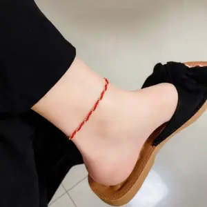J027-Red Rope-Anklet- Gold