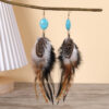 Wholesale Turquoise long feather earrings