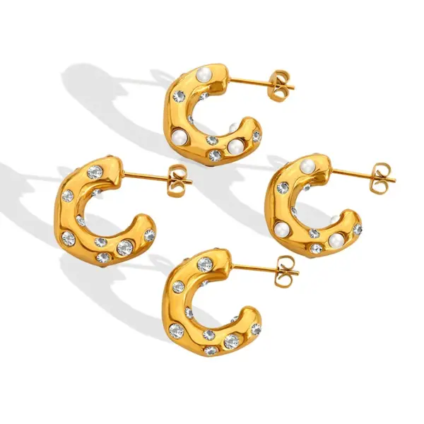 oly-f8c4073486af84621df8cc99eacc0a94 Wholesale PVD Coated Real Gold Plated 18K Gold Printing 304 Stainless Steel Fashion Waterproof Non Tarnish Earrings