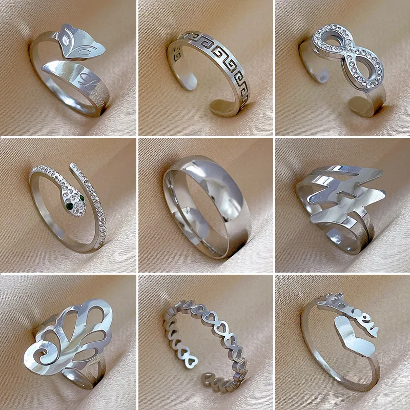 Wholesale PVD Coated Real Gold Plated Letter Titanium Steel Simple Style Waterproof Non Tarnish Rings